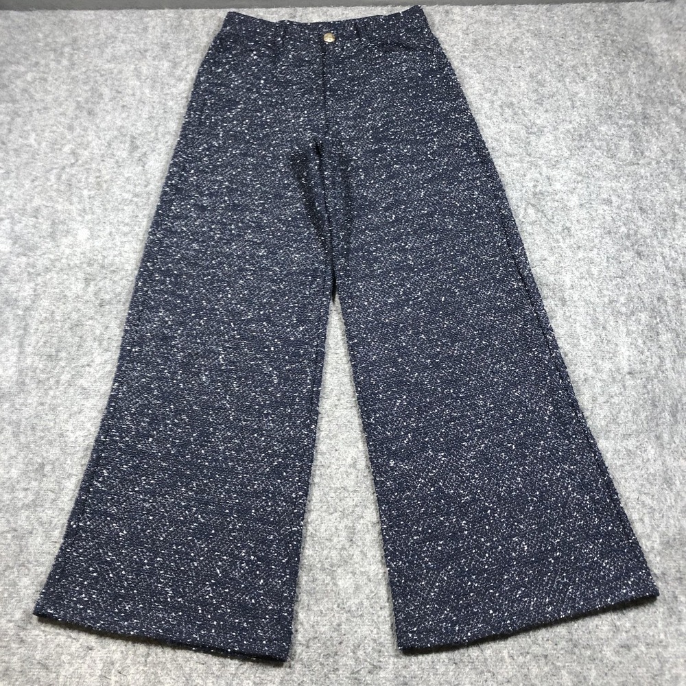 H&M Pants Womens Small Blue Tweed Wide Leg Cropped Dress Trousers Work Office